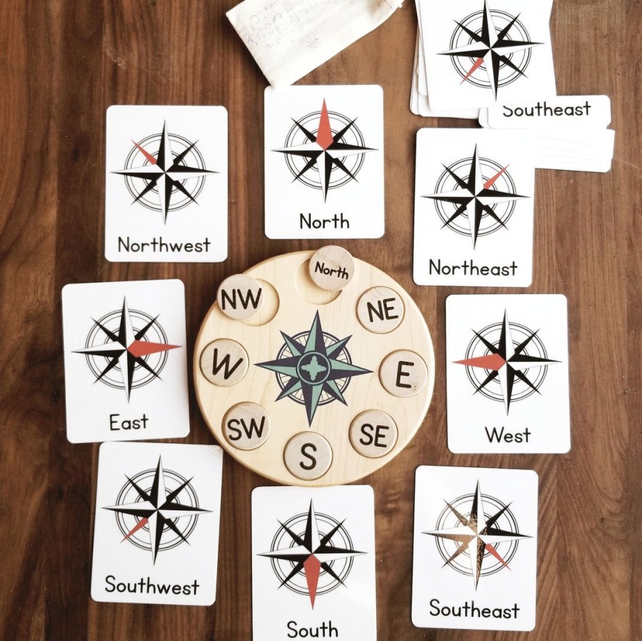 Mirus Toys Compass Rose Puzzle - Cardinal Directions Montessori Activity | History & Geography