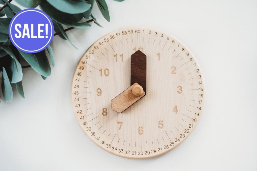 Seconds/Imperfect Wooden Toy Clock With Minute And Hour | Mirus Toys Online