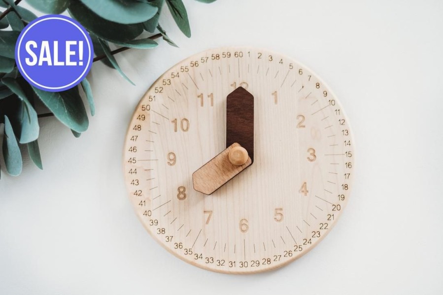 Mirus Toys Seconds/Imperfect Wooden Toy Clock With Minute And Hour With Minutes/Numbers | Seconds