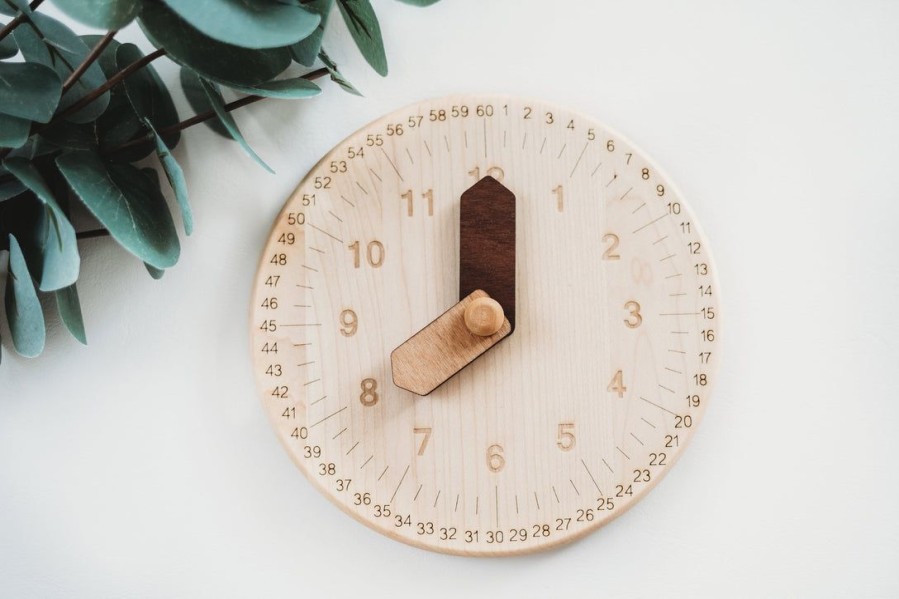 Wooden Toy Clock With Minute And Hour In Different Shades For Easy Learning | Mirus Toys Best