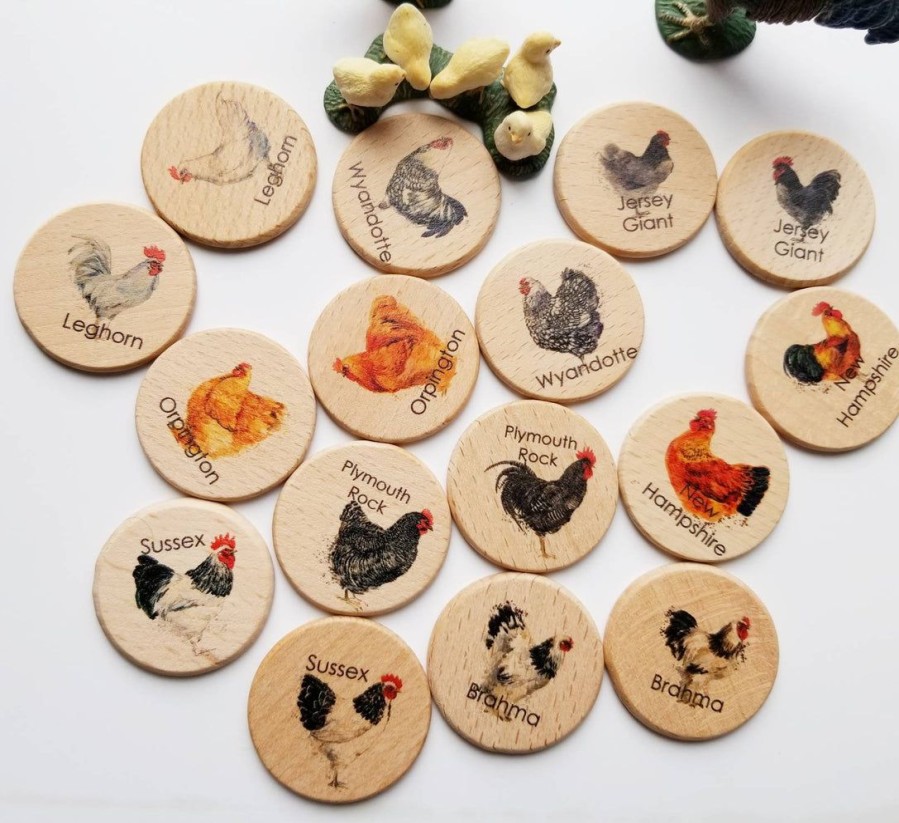 Wooden Memory Game - Chicken Breed Hen Rooster Match | Mirus Toys Wholesale