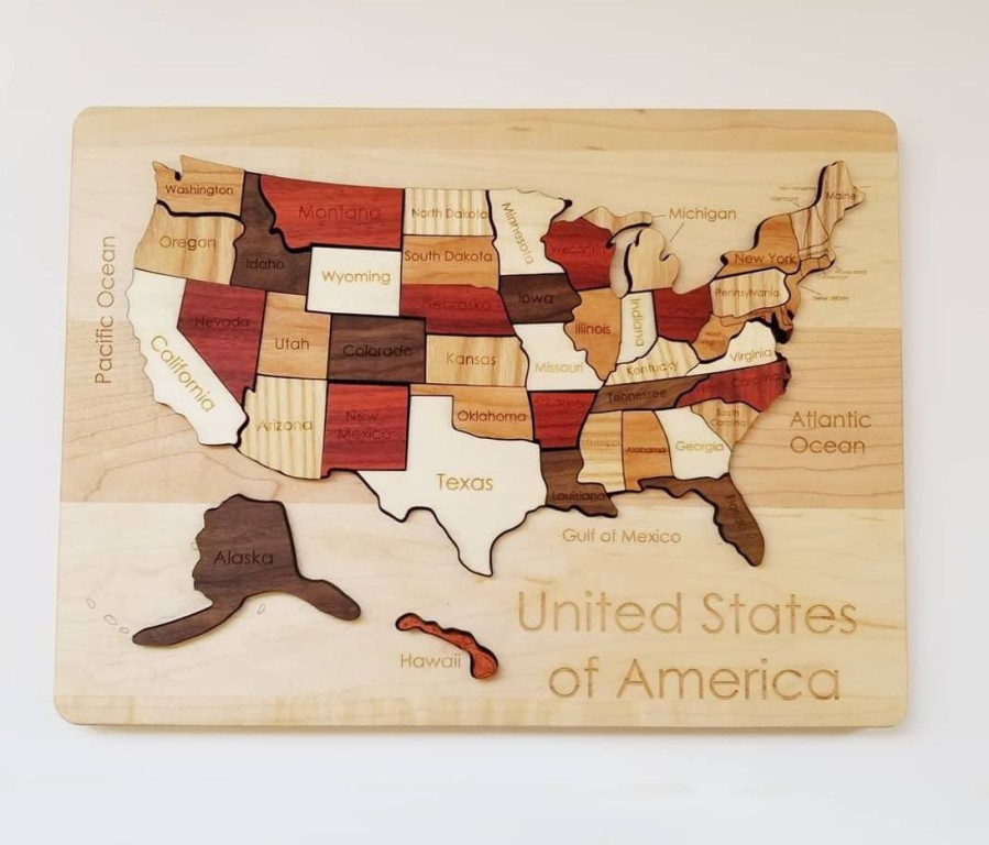 Wooden Map Puzzle - United States Map - Continent Maps - Country Map - Wooden Puzzle - Montessori Continent Maps - Waldorf | Mirus Toys New