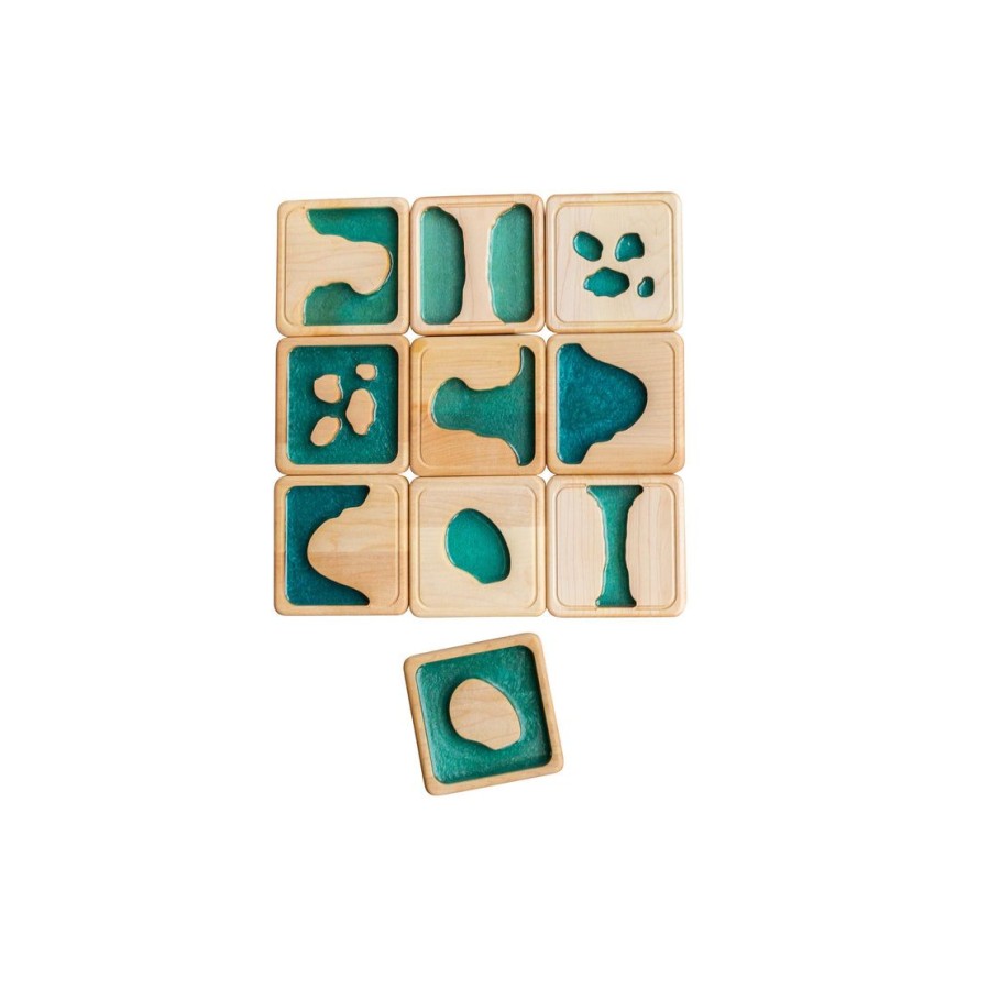 Mirus Toys Montessori Materials - Land Form Tiles - Landforms & Bodies Of Water - Wooden Toys - Montessori | History & Geography