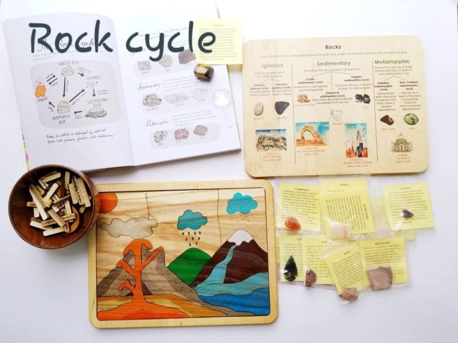 Mirus Toys Rock Cycle Puzzle - Rocks And Minerals - Montessori Puzzle - Earth Science - Volcano Puzzle - Geography - Geology - Stem Toy - Science | Science & Nature