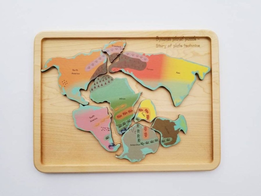 Mirus Toys Plate Tectonics Puzzle - Pangaea Puzzle - Pangea - Continental Drift - Montessori Toys - Geography Gift - Stem Toys - Wooden Toys - Teacher | History & Geography