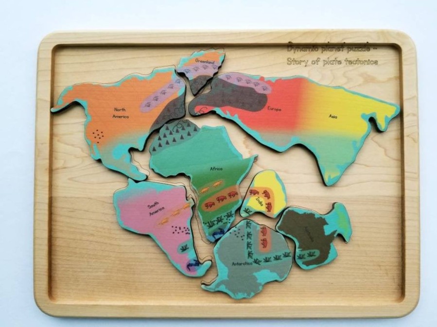 Plate Tectonics Puzzle - Pangaea Puzzle - Pangea - Continental Drift - Montessori Toys - Geography Gift - Stem Toys - Wooden Toys - Teacher | Mirus Toys Online