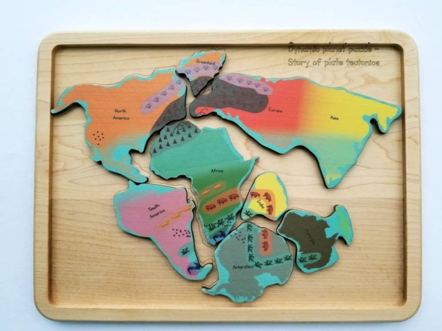 Mirus Toys Plate Tectonics Puzzle - Pangaea Puzzle - Pangea - Continental Drift - Montessori Toys - Geography Gift - Stem Toys - Wooden Toys - Teacher | History & Geography